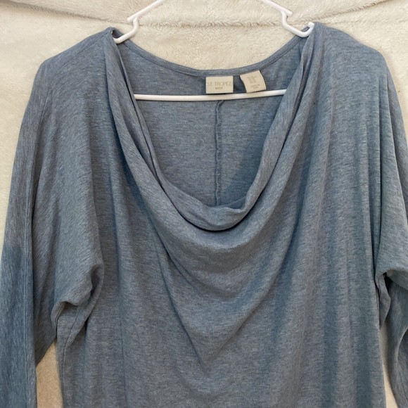 St. Tropez West Womans Shirt Top Size Medium Soft Blue Long Sleeve Modal Cotton - Picture 2 of 7